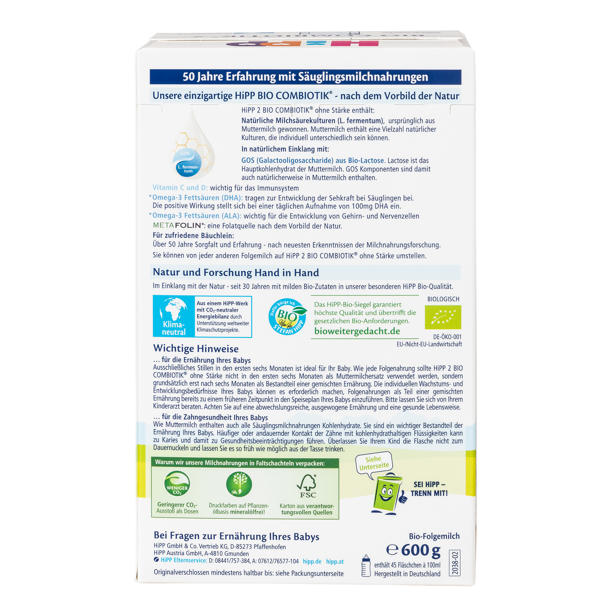 HiPP German Bio Combiotic (No Starch) Cow Milk Baby Formula • Stage 2