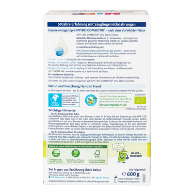 HiPP German Bio Combiotic (No Starch) Cow Milk Baby Formula • Stage 2