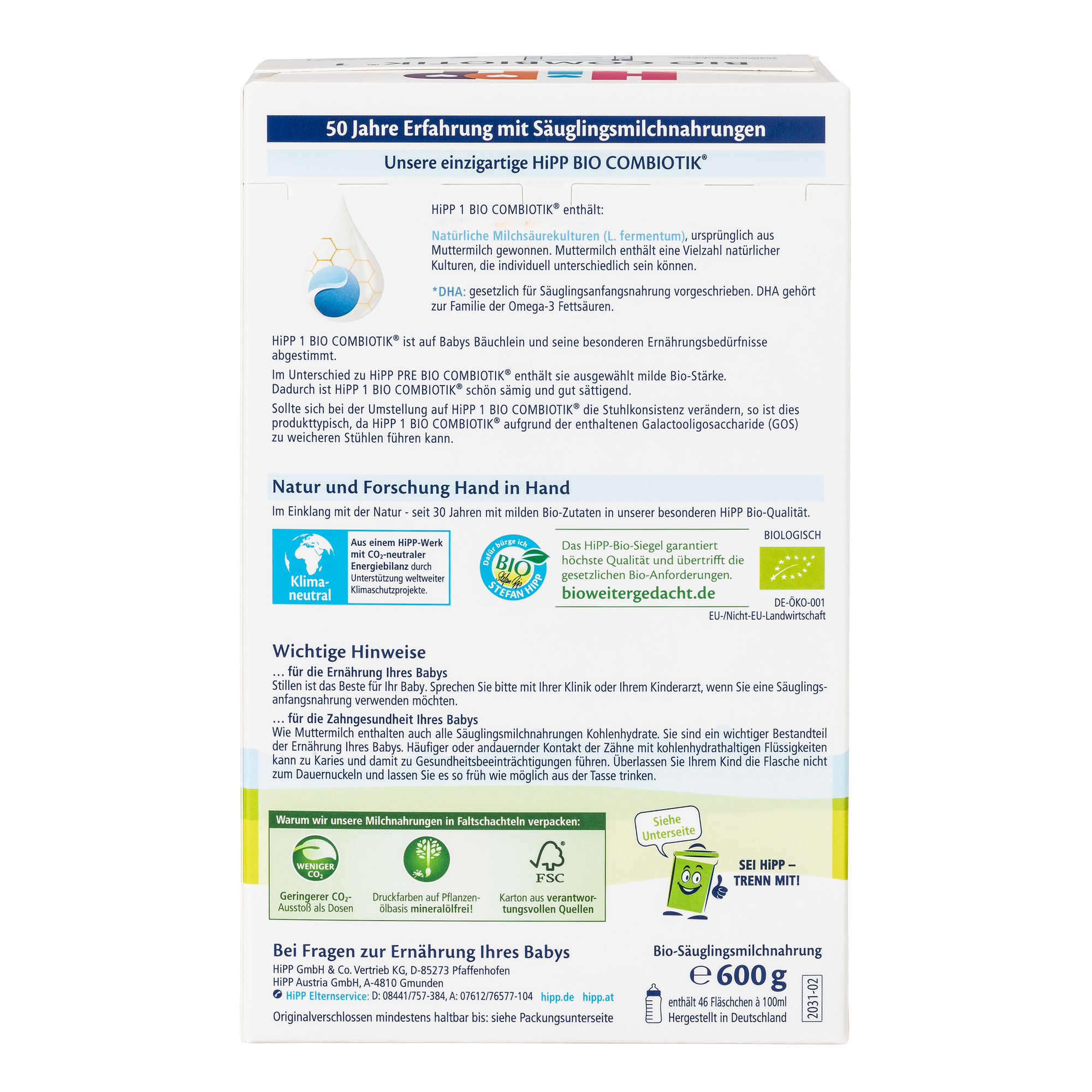 HiPP German Bio Combiotic Cow Milk Baby Formula • Stage 1