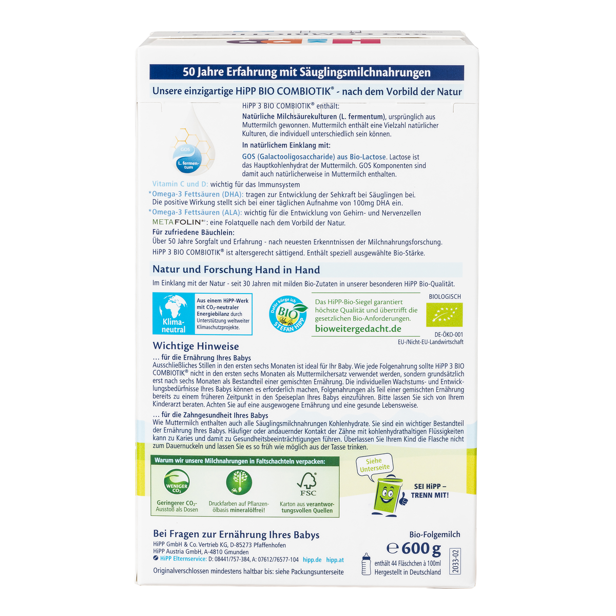 HiPP German Bio Combiotic Cow Milk Baby Formula • Stage 3