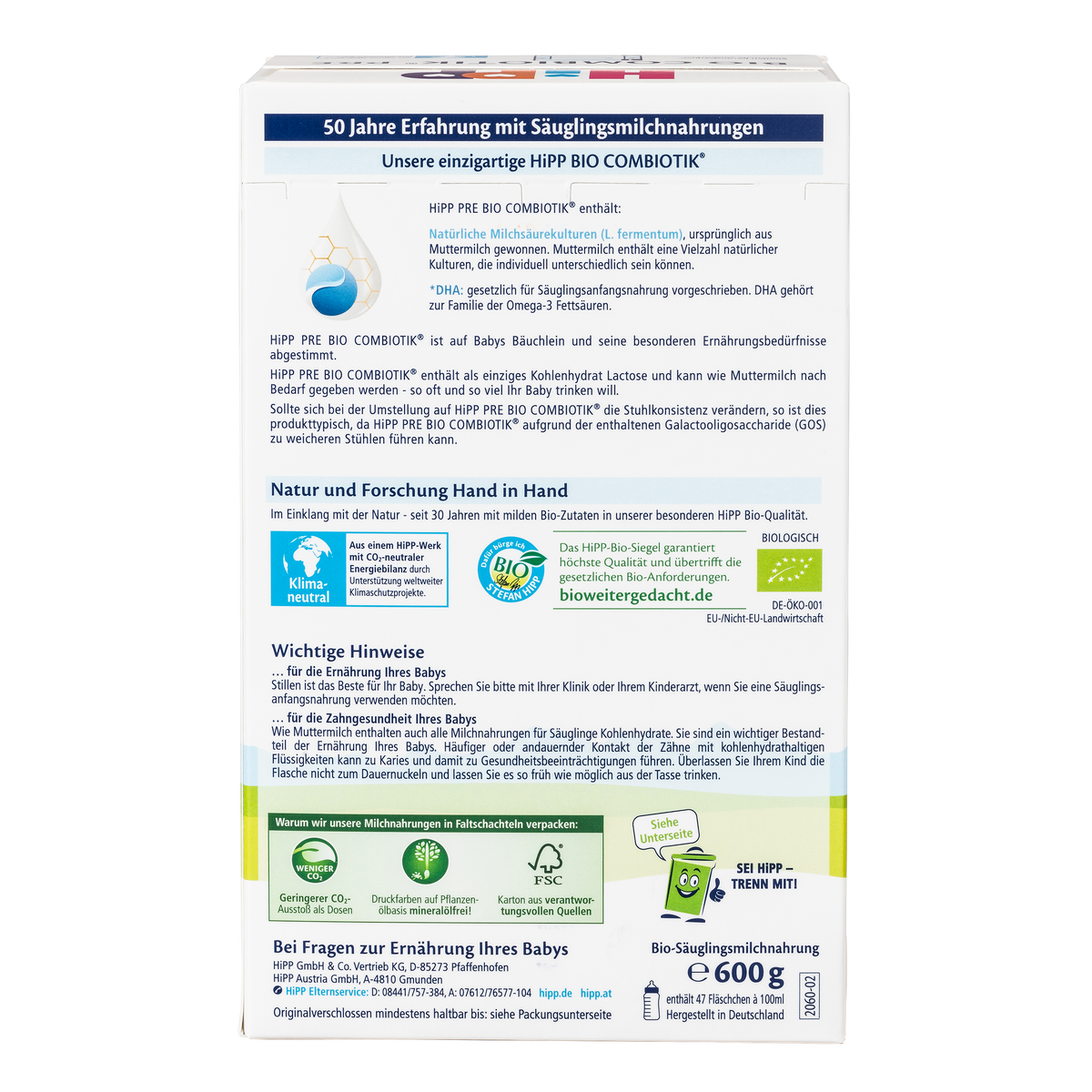 HiPP German Bio Combiotic Cow Milk Baby Formula • Stage Pre