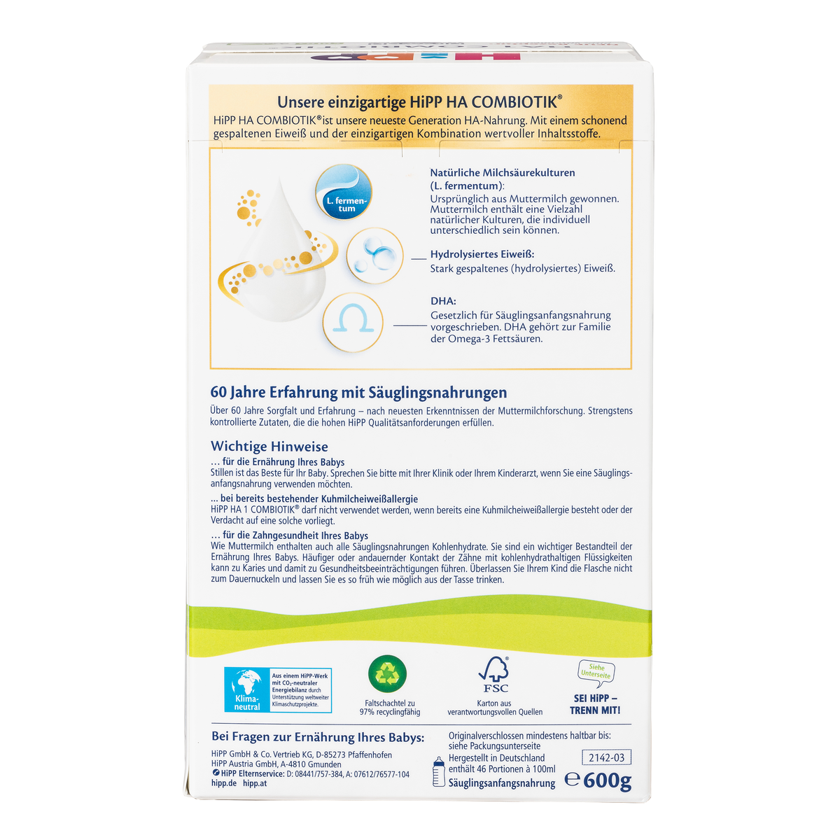 HiPP German Hypoallergenic Cow Milk Baby Formula • Stage 1