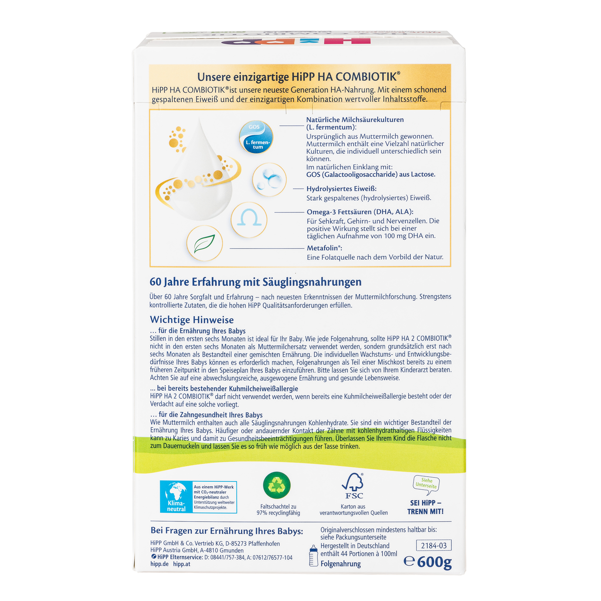 HiPP German Hypoallergenic Cow Milk Baby Formula • Stage 2
